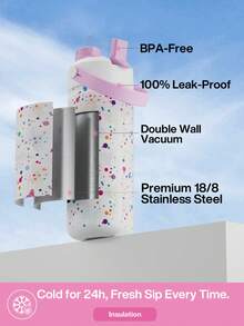 18盎司保温水瓶，配有二合一吸管盖，24小时保冷，防漏，不锈钢双层壁，适合运动、健身、旅行和上学使用。