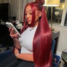 Uveous 99J Burgundy Red Lace Front Human Hair Wigs Colored 13x4 HD Lace Frontal Wig Straight 100% Human Hair Red Wigs For Women - S99J - 查看 3