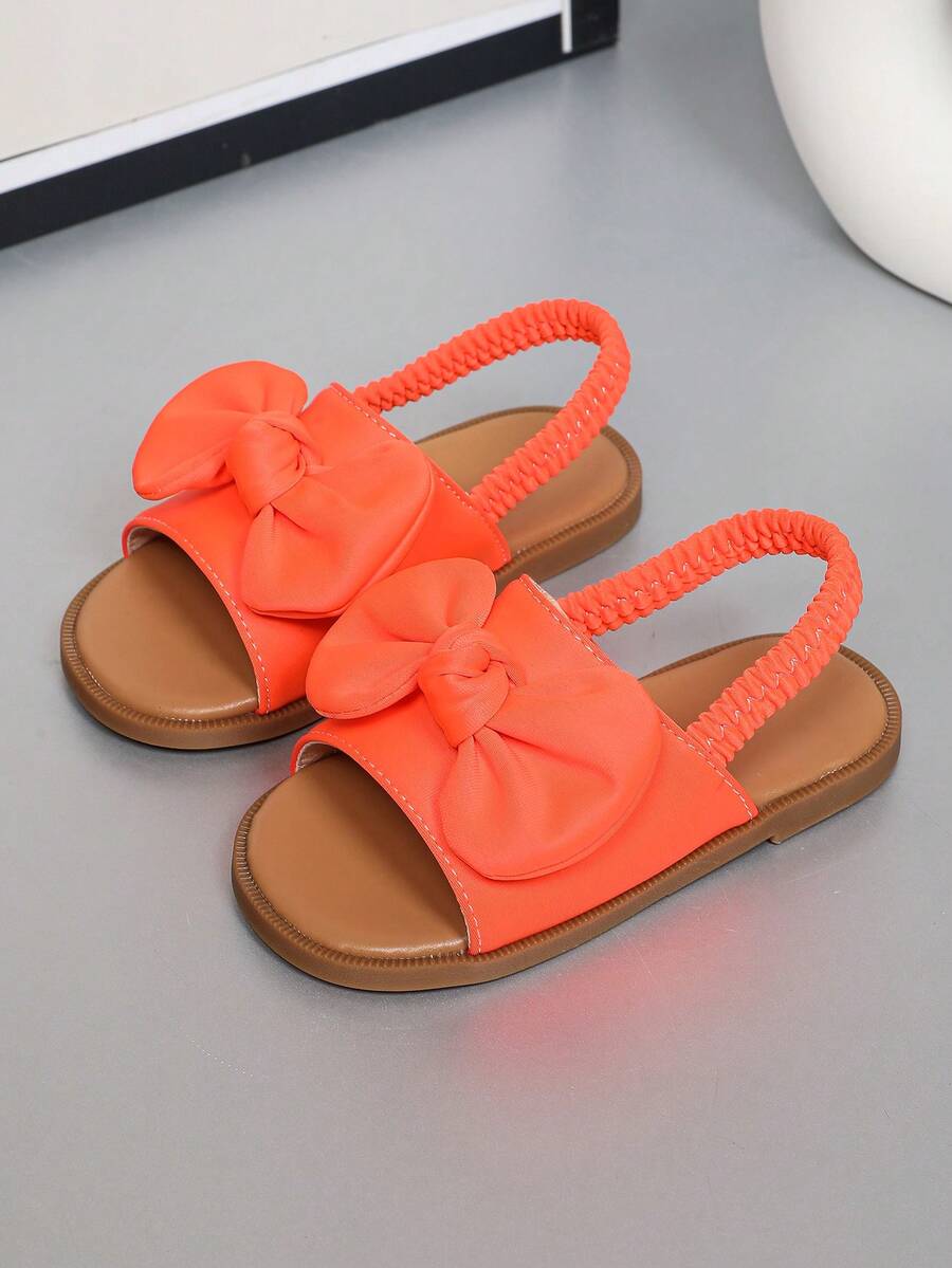 Girls Bow Decor Design Versatile Fashion Classic Cute Elastic Band Baby Sandals Princess Toddler Round Toe Soft Sole Casual Shoes, Suitable For Spring, Summer, Autumn, Winter - Orange - View 1