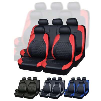 Bộ 9 miếng bọc ghế ô tô bằng da thật họa tiết kim cương - Thiết kế bóng bẩy, phù hợp với mọi loại xe SUV/Sedan/Van (Tương thích với túi khí, bao gồm bọc ghế trước/sau/tựa đầu)