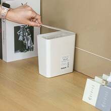 Desktop Trash Can With Lid, Mini Waste Paper Bin, Home Clutter Storage Bucket, Bathroom Countertop Garbage Can - White - View 3