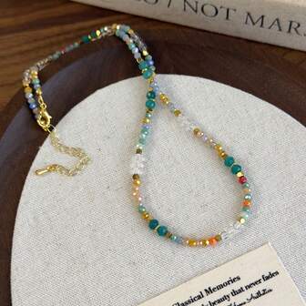 قلادة يدوية ملونة بأسلوب رجعي من الخرز البلوري قطعة واحدة للنساء، طراز فريد، وصول جديد للصيف