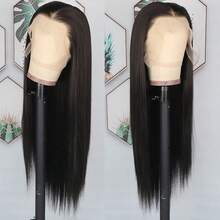 13X6 Free Part Platinum Blonde Lace Front Wigs 28 Inch Pre Plucked Long Straight Hair Wigs Glueless Soft Ash Blonde Colored Wigs Heat Resistant Fiber Hair Synthetic Lace Front Wigs For Women For Daily Christmas Party Cosplay Use - màu đen - Xem 4