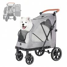 Large Dog Stroller - Adjustable Handles,Lightweight Folding Pet Stroller,All-Terrain 4 Wheel For 2 Medium Dogs,Dual Entry Safety Dog Stroller,Capacity 110 Lbs,Gray - Grey - View 1