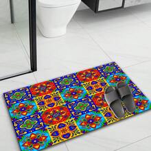 1pc Retro Bohemian Tile Printed Non-Slip Diatomite Carpet, 3D Printed Rectangle Rug, Suitable For Entryway, Living Room, Kitchen, Bedroom, Hallway, Bathroom, Laundry Room - Polyester Indoor/Outdoor Home Decor