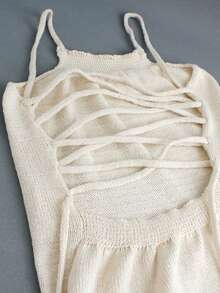 Women's Minimalist Sexy Crisscross Back Sweater Dress, Spring & Summer - Apricot - View 7