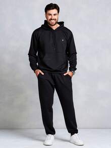 Men's Sweatshirt And Pants Set - 黑色 - 查看 1