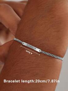 Pulsera personalizada de acero inoxidable con letra del alfabeto en inglés, longitud ajustable, regalo de moda, adecuado para parejas, madres, compañeros de clase, amigos - Plateado - Ver 5