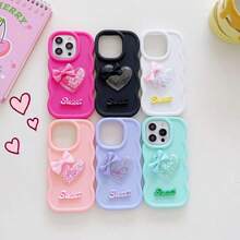 1 件兼容 iPhone 16Pro Max/ Galaxy S24 Ultra、Infinix Smart 8/Infinix Hot 40i/Tecno Spark 20/Tecno Spark 20C/Tecno Spark Go 2024、糖果大波浪液体闪光心形字母可爱手机壳 - 粉色 - 查看 5