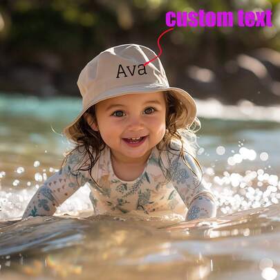 1 Personalized Children's Sun Hat, Fashionable Macaron Surfing Theme Bucket Hat, Custom Name, Beach Bucket Hat, Enjoy Summer Fun