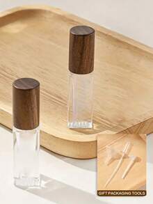 Zestaw 2 buteleczek podróżnych na perfumy z możliwością ponownego napełnienia (5 ml/10 ml/15 ml) - miniaturowe szklane butelki z drewnianą zatyczką, bez PVC i bezzapachowe, przenośny zestaw prezentowy dla kobiet, przyjaciółek, najlepszych przyjaciółek (zawiera narzędzia do napełniania)