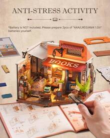 Robotime Rolife Wooden Miniature House Kit, DIY Miniature Dollhouse With Accessories, Tiny Shop Building Kit With LED Light, Hobby Birthday Gifts For Teens And Adults - Nhà sách Corner - Xem 4