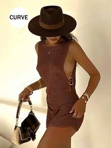 Plus Size Sexy Slim Beach Mini Dress Women Cut Out Circle Decoration Tunic Seaside Beachwear Swimsuit Cover Up Summer