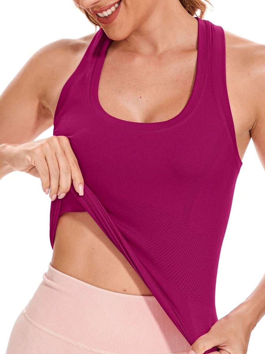 Workout Tank Tops For Women Sleeveless Gym Tops Seamless Racerback Athletic Yoga Shirts - Màu tím - Xem 1
