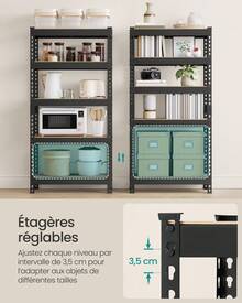 SONGMICS Étagère pour Charges Lourdes, Étagère de Rangement, Étagère de Cuisine, 5 Niveaux, 30 x 75 x 150 cm, Capacité de Charge 875 kg, pour Cave, Garage, Bureau, Marron Rustique - Marron rustique - Voir 5
