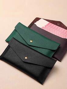 1 件可重复使用钱信封钱包，简约纯色长款钱包，时尚休闲钱包，多功能卡包信封卡包，男女适用（纽扣、内里颜色随机） - 彩色 - 查看 5