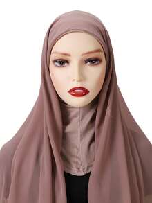 1 Set Instant Hijab With Modal Bonnet, Convenient And Non-Slip Chiffon Headscarf For Women - Multicolor - View 3