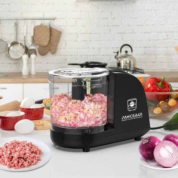 PANCERKA Picadora eléctrica de verduras PANCERKA, procesador de alimentos, picadora eléctrica de alimentos, licuadoras para cocina y procesador de alimentos para bebés, mezcladora de 1.5 tazas, para picar, picar y hacer puré, color negro