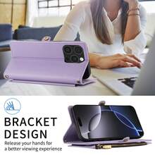 1pc Multifunctional Leather Wallet Case With Card Slots, Crossbody Strap, Compatible With Apple 17 Pro Max / Series, Fashion Protective Cover For Shopping, Travel - Mauve Purple - View 5