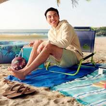 Quiksilver Low Beach Chair Lightweight Folding Chair With Adjustable Recline And Cup Holder Portable And Durable Chairs For Beach Camping Or Outdoor Events - 藍綠色1 - 查看 9