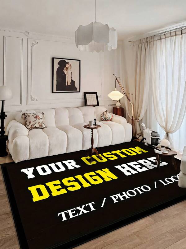 Black Customizable Text Rug Carpet Mat - Modern Personalized Thick Soft Floor Protector | Machine-Washable Non-Slip Stain-Resistant Flame Retardant Foldable Area Rug For Multi-Room & Outdoor Use (5.24*7.87ft)