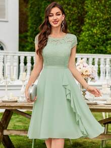 MIUSOL Floral Lace Corset With Ruffle Hem Cocktail Dress - Mint Green - View 2