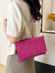 New Fashion Minimalist Plain Color Vintage Envelope Design Handbag For Women - Hot Pink - View 4
