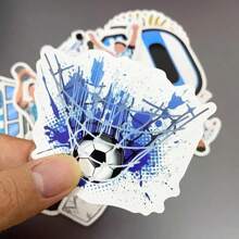 50 piezas Pegatinas con diseño de fútbol azul en estilo de dibujos animados, pegatinas de PVC reutilizables para botellas de agua, equipaje, portátiles | Diseños dinámicos de jugadores de fútbol, accesorios de fútbol
