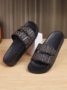 Sandalias deslizantes con estampado floral de lujo para hombre, moda estudiantil antideslizante para playa y vacaciones - Caqui - Ver 2