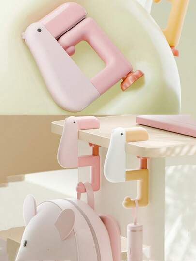 1 pieza Gancho ajustable con diseño de pato lindo - Desmontable, fácil de llevar para viajar, gancho plegable, adecuado para bolsas, cinturones, mochilas escolares, etc. - Gancho lateral para escritorio, adecuado para la escuela, la oficina o la organización del hogar, sin necesidad de perforar, útiles escolares, de vuelta a la escuela