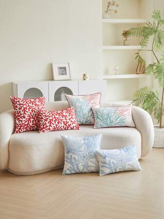 1 件海星和珊瑚刺绣抱枕套，适合客厅、卧室、派对、四季的家居装饰