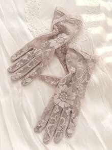 Women's Lightweight Lace Breathable Touchscreen Driving/Cycling Gloves, Cute Solid/Floral Print, Polyester Material, Summer UV Protection - Multicolor - View 10