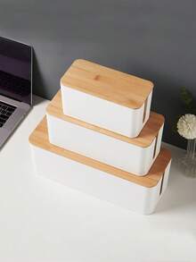 1pc Creative Minimalist Wire Organizer Box, Desktop Power Socket Cord Management Box, Wooden Cable Tidy Box - Multicolor - View 4