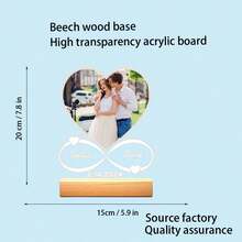 Customized Heart-Shaped Couple Photo And Text Special, Fine Crafted Minimalist Acrylic LED Wooden Base Lamp Gift, Couple Photo Frame, Mother's Day, Birthday, Children's Day, Graduation Ceremony, Wedding, Housewarming, Living Room, Bedroom, Office, Tea Room, Home, Bathroom, Dining Room, Father's Day Personalized Photo Collage Gift