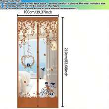 1 pieza Cortina de malla magnética contra mosquitos, cortina de malla de ventana con , con estampado de pareja colorido con diseño floral y de mariposa, malla suave para usar en todas las estaciones, especial para el verano, aumento de densidad de arena en la ventana, puerta de arena, partición transparente, pantalla divisoria del hogar, malla magnética autoadhesiva, adecuada para sala de estar, dormitorio, patio y balcón, cortina de puerta de balcón con cierre automático a prueba de insectos, de poliéster lavable a máquina, para uso en todas las estaciones, cortina para sala de estar con diseño de dibujos animados, de fácil instalación