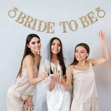 1Set,Bride To Be Champagne Gold Glitter DIY String Banner ,Rose Gold Bachelorette Banner Bridal Shower Sign For Bachelorette Bridal Shower Wedding Party Decorations(Champagne Gold, Rose Gold, Silver) - Multicolor - View 3