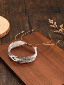 1pc Unisex Fashion Bracelet, Bohemian Style Matte Beaded Geometric Rhombus Pattern Handmade Woven Bracelet, Versatile For Daily Wear, Gift And Casual/Holiday