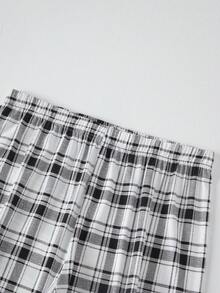 2pcs Men's Lightweight Pajama Set, Short Sleeve Top And Long Pants, Men's Spring/Summer Plaid Striped Loungewear Set - Light Grey - View 7