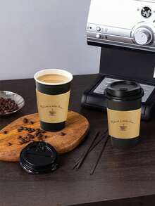 20pcs 14/16 Oz Stylish Black Paper Coffee Cup With Lid & Sleeve, Portable Hot Beverage Cup For Coffee, Chocolate, Tea - Perfect For Home, Office, Party, Wedding, Birthday, Festival Use - Multicolor - View 4