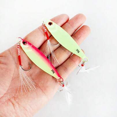 2 件装下沉式诱饵 3D 眼鱼饵 7G/10G/15G/20G/30G 金属铸造诱饵 发光钓鱼诱饵 带锋利鱼钩