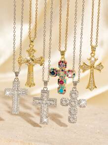 1 Stück vielseitiger Zirkonia 18K vergoldeter Kreuz Halsketten Anhänger, tolles Geschenk für Freunde