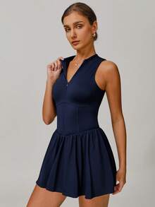 MASKERT Spring And Summer Women's Dresses, Women's Sportswear, Fitness Clothes, Yoga Clothes, Tennis Clothes, High Elasticity, Skin Friendly, Comfortable, Breathable, Home Leisure - Navy Blue - View 2