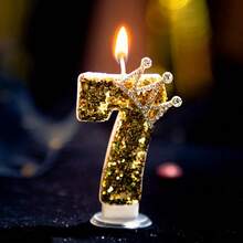 Handmade Sparkling Gold Crown Numeral Candle For Birthday Celebration, Wedding, Anniversary, Theme Party Cake Decor - Gold - View 22