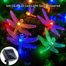 1pack 5M/16.4Ft 20LED Solar Powered Dragonfly Light Waterproof Hanging Decorative Lamp With 8 Lighting Mode For Indoor Outdoor Garden Wedding Party Birthday Patio Fence Tree Decoration