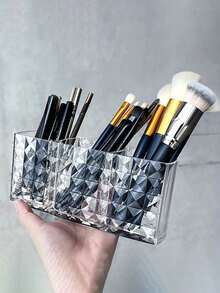 1pc 3-Compartment Makeup Brush Holder, Multi-Functional Storage Box, Display Tray, Transparent Storage Cabinet, Suitable For Kitchen, Living Room, Bedroom, Bathroom, Cosmetics, Lipstick, Perfume, Eyeshadow Palette, Makeup Brushes, Eyebrow Pencil, Beauty Etc. Summer Storage Organizer Gift