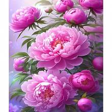 DIY 钻石画套装粉色牡丹圆形亚克力水钻花卉艺术家居装饰，全新钻石画套装 30x40 厘米无框 - 彩色 - 查看 2