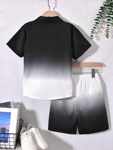 Vihyde 2件套男童渐变色短袖衬衫和短裤休闲度假套装