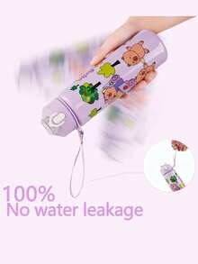 1 pieza Botella de agua con diseño de capibara de dibujos animados y pajita para niños pequeños y niños, botella de agua deportiva portátil a prueba de fugas y derrames de 800ml, adecuada para exteriores, viajes y escuela - Multicolor - Ver 4