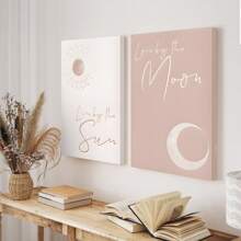 2 carteles de lienzo, Vive al sol, ama a la luna, estilo simple, decoración del hogar, decoración de pared, decoración de habitación, sala de estar, dormitorio, decoración, restaurante, regalo, sin marco, decoración del hogar, decoración de habitación moderna y estética, carteles para la habitación, arte de pared de lienzo, artículos de decoración de habitación