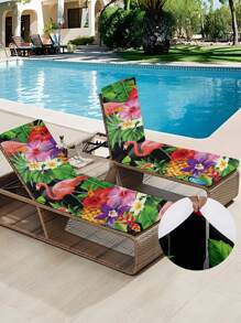 1pc Tropical Leaves, Flamingo, Element Printed Milk Silk Universal Beach Chair Cover, Removable & Washable Stretchy Slipcover For Pool, Beach, Outdoor